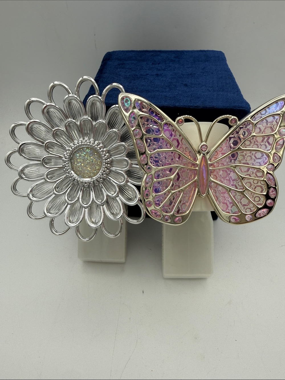 2 Bath & Body Works iridescent butterfly & glittery large flower wallflowers